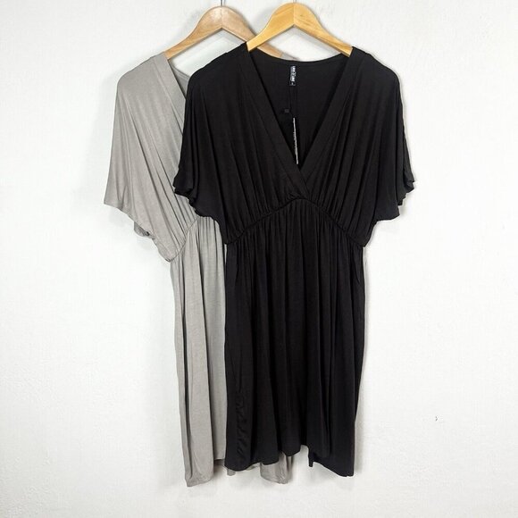 Lock & Love 2 Short Sleeve Kimono Style Deep V Neck Casual Summer Dresses Large - Picture 1 of 9